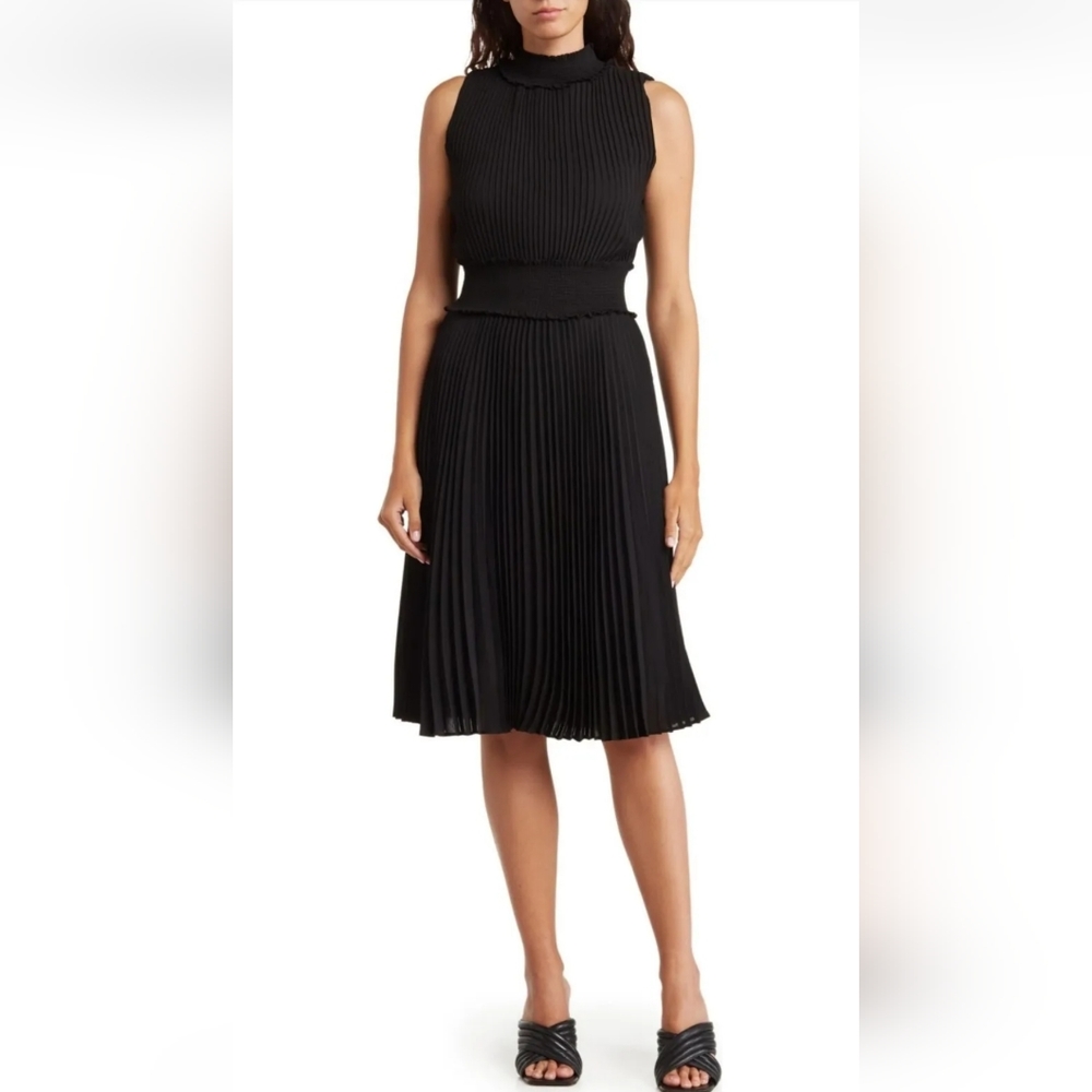 Nanette Lepore Minimalist A-line Pleated Sleeveless Black Dress Career Casual 6